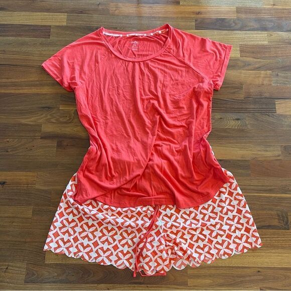 🍋 Gilligan & O'Malley • Sleepwear Pajama Short Set Red Coral Scalloped Size M - Picture 1 of 9
